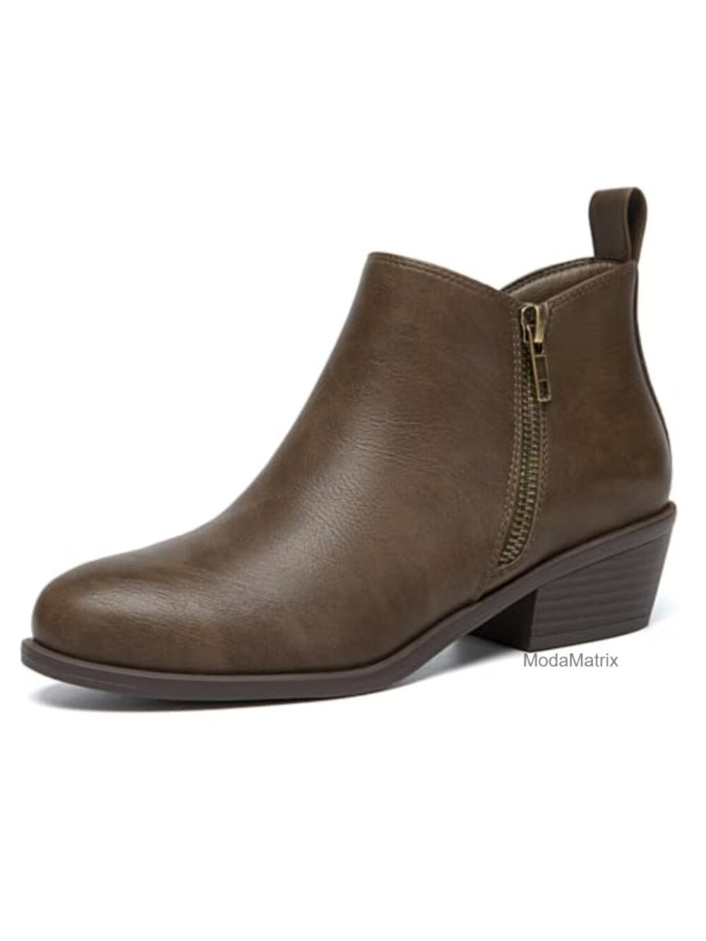 Women's Chunky Low Heel Ankle Boots Side Zipper Almond Toe Booties